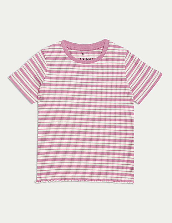 Cotton Rich Ribbed Striped T-Shirt (2-8 Yrs)