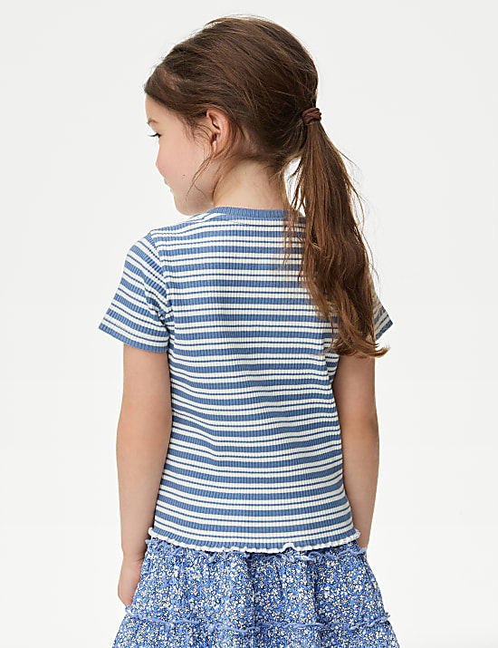 Ριγέ ριμπ T-shirt με υψηλή περιεκτικότητα σε βαμβάκι (2-8 ετών)