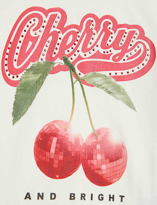 T-Shirt aus reiner Baumwolle mit Cherry and Bright-Motiv (2–8&nbsp;J.)