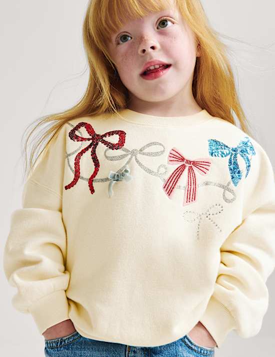 Sweat-shirt en coton avec n&oelig;ud (du 2 au 8 ans)