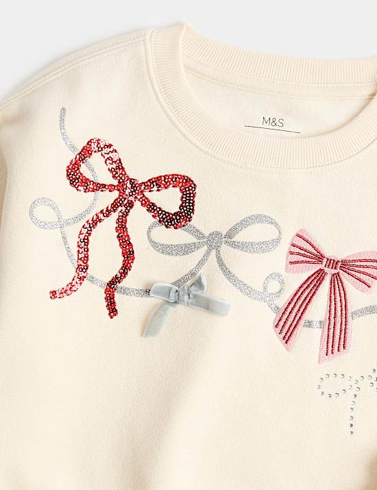 Cotton Rich Bow Sweatshirt (2-8 Yrs)
