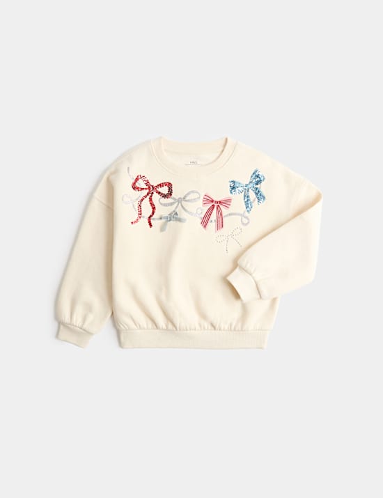 Cotton Rich Bow Sweatshirt (2-8 Yrs)