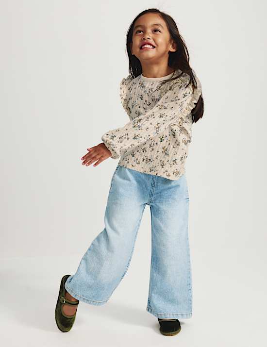 Pure Cotton Jersey Floral Blouse (2-8 Yrs)