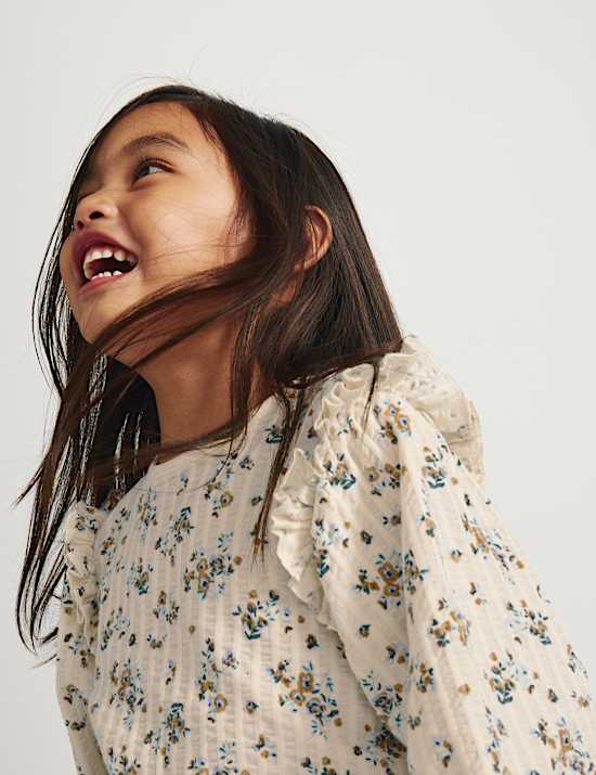 Pure Cotton Jersey Floral Blouse (2-8 Yrs)