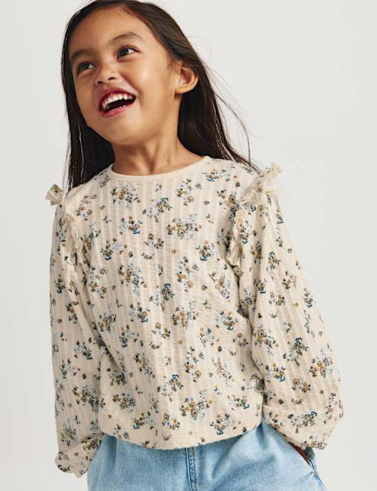 Pure Cotton Jersey Floral Blouse (2-8 Yrs)