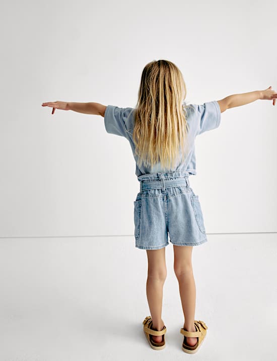 Pure Cotton Denim Paper Bag Shorts (2-8 Yrs)