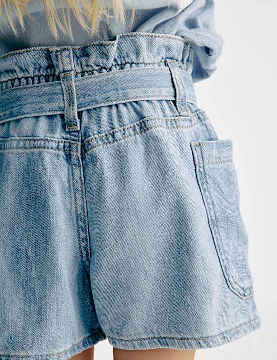 Pure Cotton Denim Paper Bag Shorts (2-8 Yrs)