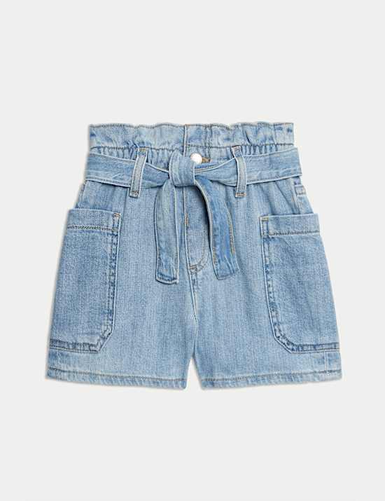 Pure Cotton Denim Paper Bag Shorts (2-8 Yrs)