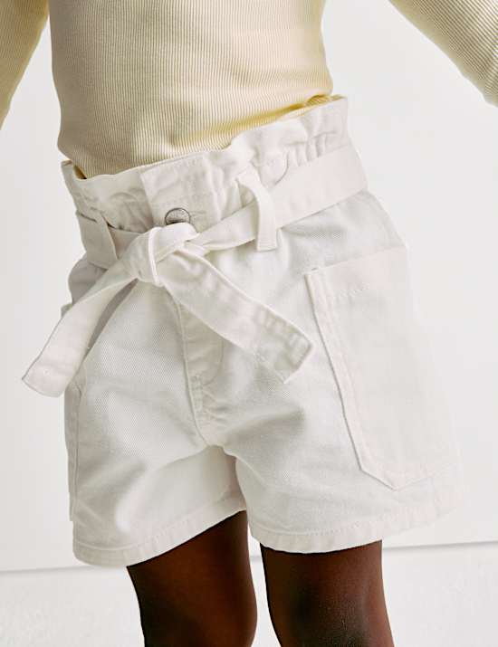 Pure Cotton Denim Paper Bag Shorts (2-8 Yrs)