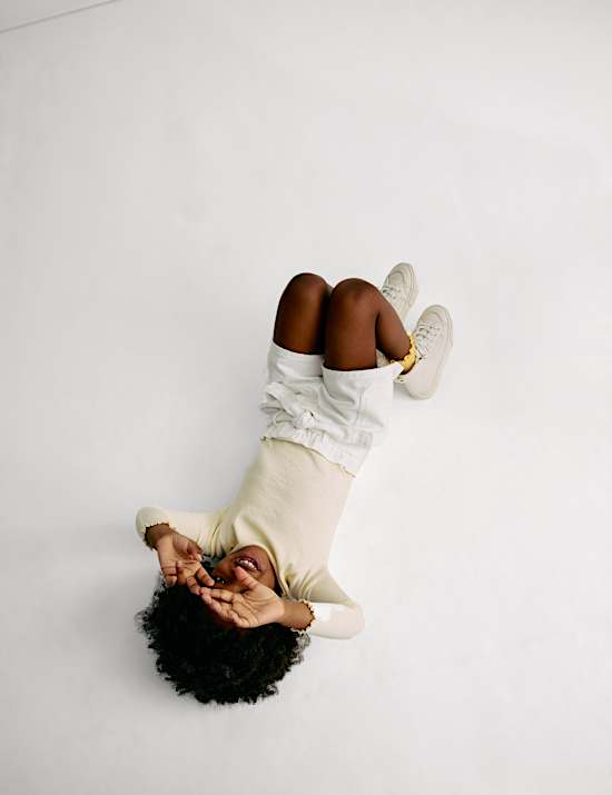 Pure Cotton Denim Paper Bag Shorts (2-8 Yrs)