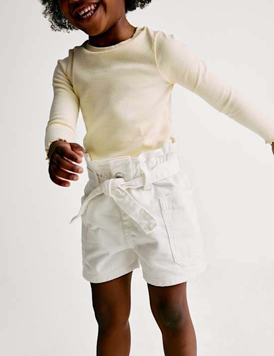 Pure Cotton Denim Paper Bag Shorts (2-8 Yrs)