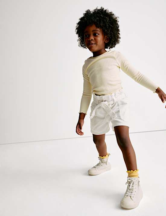 Pure Cotton Denim Paper Bag Shorts (2-8 Yrs)