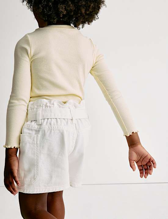 Pure Cotton Denim Paper Bag Shorts (2-8 Yrs)