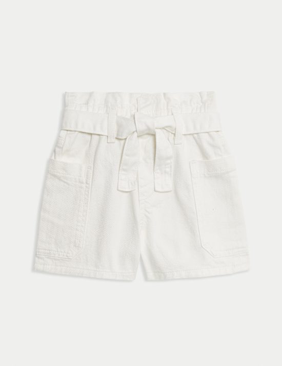 Pure Cotton Denim Paper Bag Shorts (2-8 Yrs)