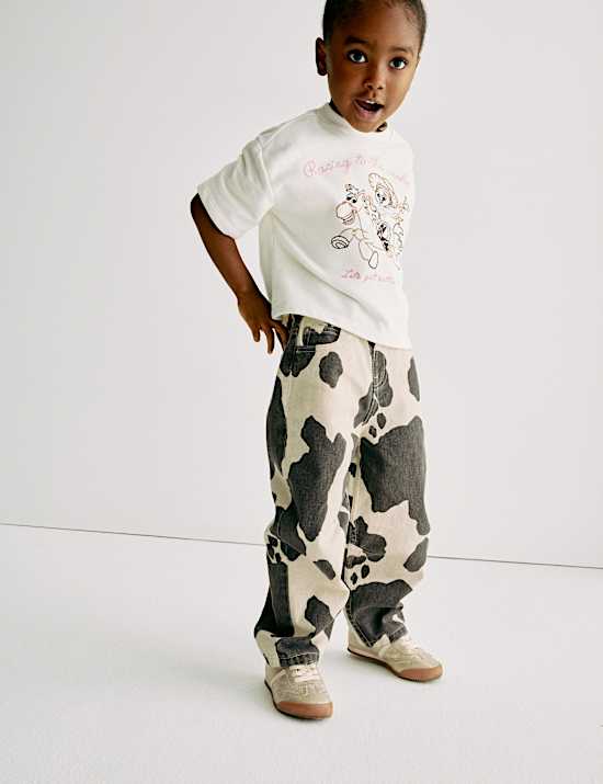 Barrel Leg Pure Cotton Cow Print Jeans (2-10Yrs)