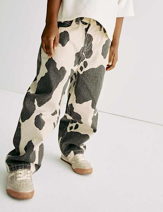 Barrel Leg Pure Cotton Cow Print Jeans (2-10Yrs)