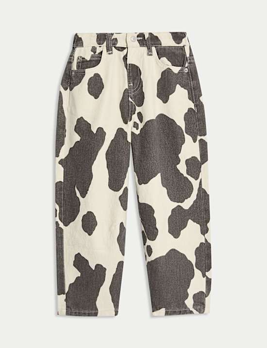 Barrel Leg Pure Cotton Cow Print Jeans (2-10Yrs)