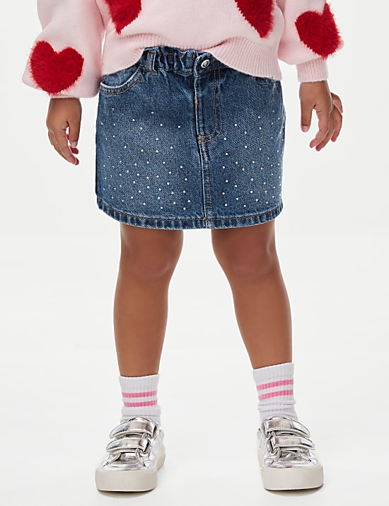 Minijupe en jean ornée de strass (du 2 au 10 ans)