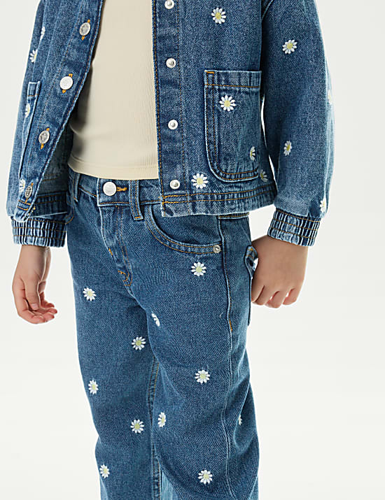 Denim-Jeans mit Gänseblümchenstickerei (2–8 J.)