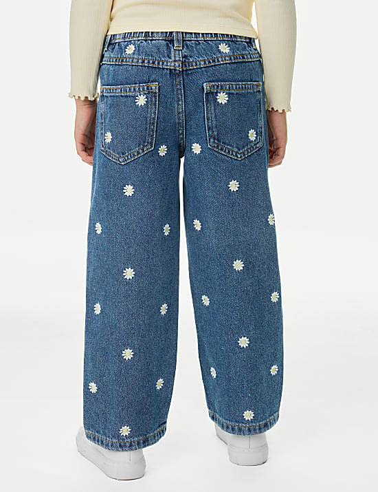 Denim-Jeans mit Gänseblümchenstickerei (2–8 J.)