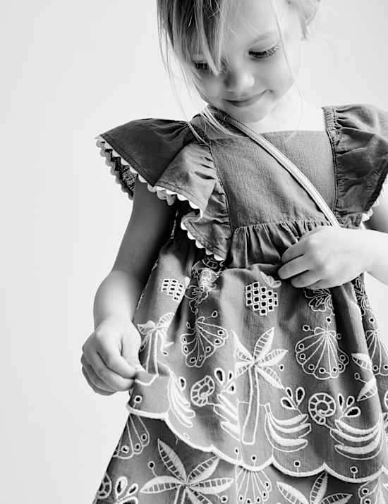 Pure Cotton Shell Pointelle Dress (2-16 Yrs)