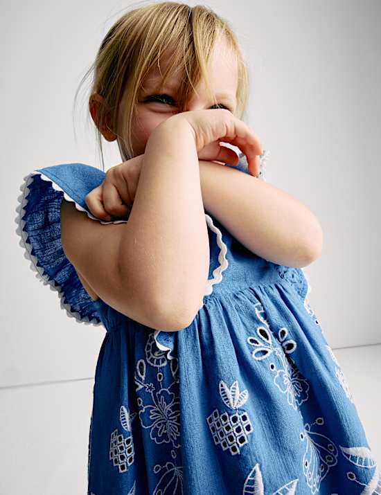Pure Cotton Shell Pointelle Dress (2-16 Yrs)