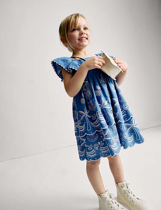 Pure Cotton Shell Pointelle Dress (2-16 Yrs)