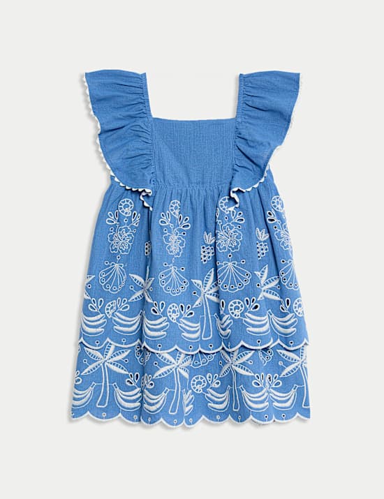 Pure Cotton Shell Pointelle Dress (2-16 Yrs)