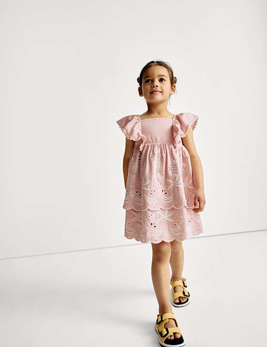 Pure Cotton Shell Pointelle Dress (2-16 Yrs)