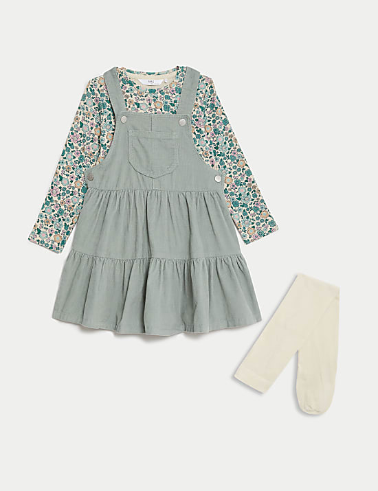 3pc Cord Pinafore, Top and Tights Outfit (2-8 Yrs)