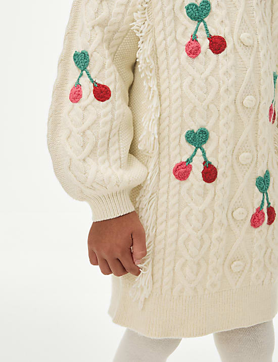 2pc Cable Knit Cherry Dress with Tights (2-8 Yrs)