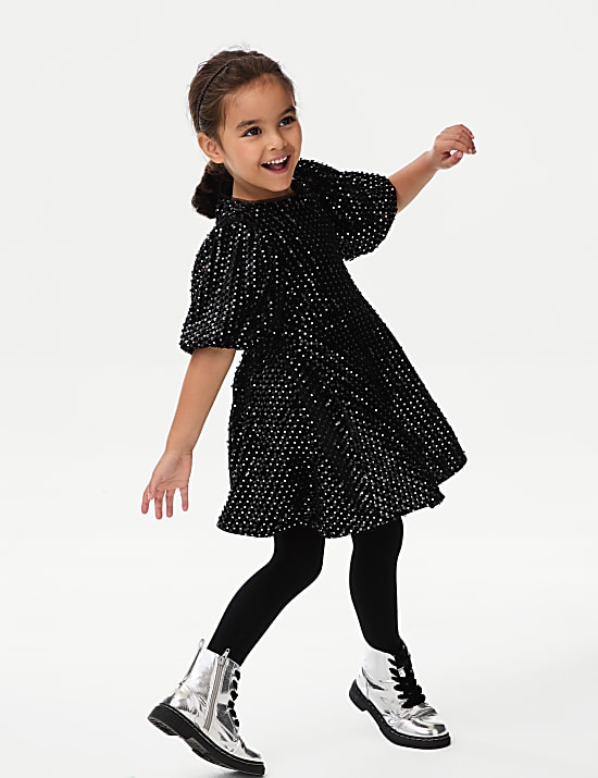 Robe en velours ornée de sequins (du 2 au 8 ans)