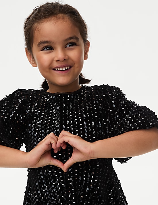 Robe en velours ornée de sequins (du 2 au 8 ans)