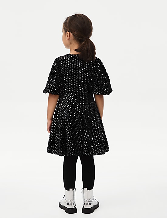 Robe en velours ornée de sequins (du 2 au 8 ans)