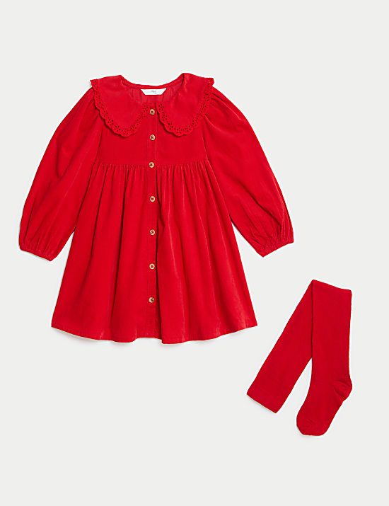 Ensemble 2&nbsp;pièces avec robe en velours côtelé 100&nbsp;% coton et collants (du 1&nbsp;au 8&nbsp;ans)