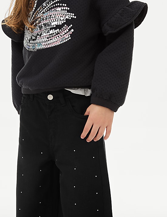 Jean denim coupe droite orné de strass (du 2 au 10 ans)