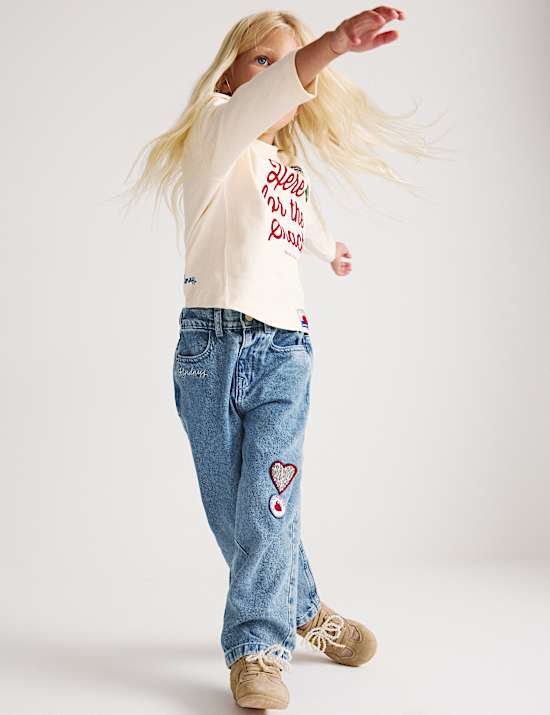 Denim Badge Barrel Leg Jeans (2-8 Yrs)