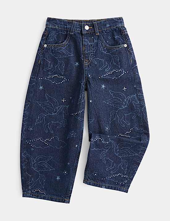Embellished Denim Barrel Leg Jeans
