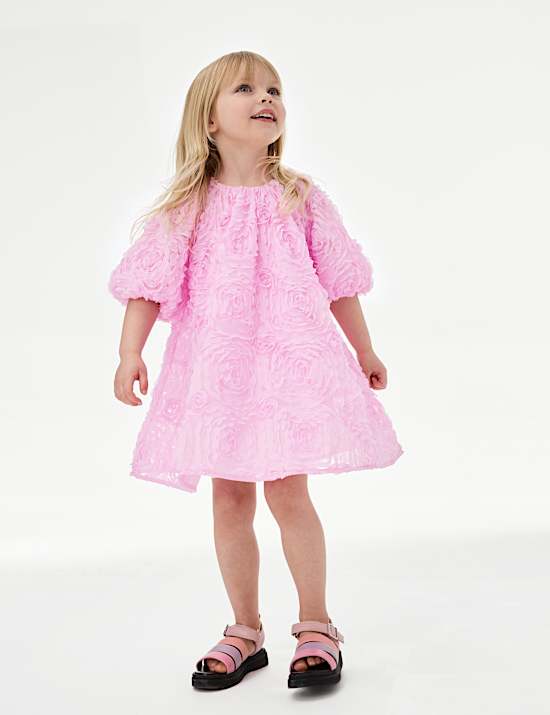 Jurk met mesh met bloemendessin (2-8 jaar)