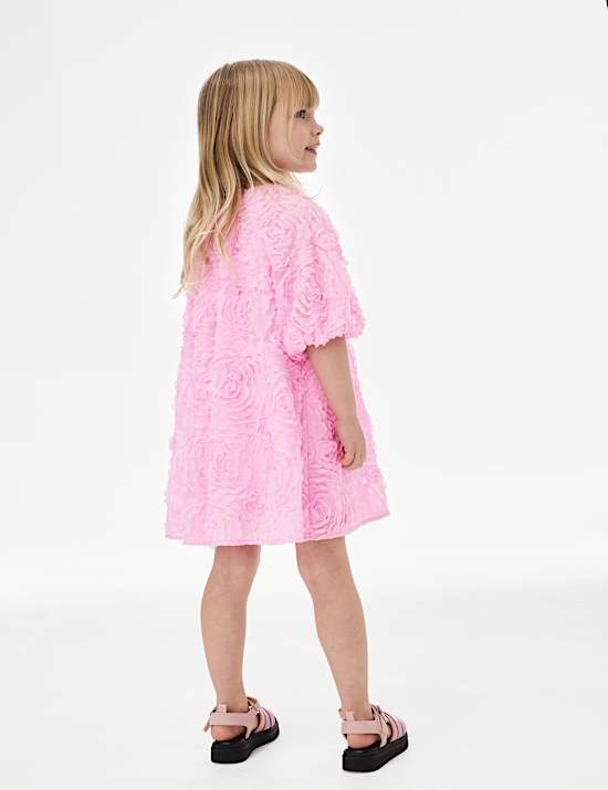 Jurk met mesh met bloemendessin (2-8 jaar)