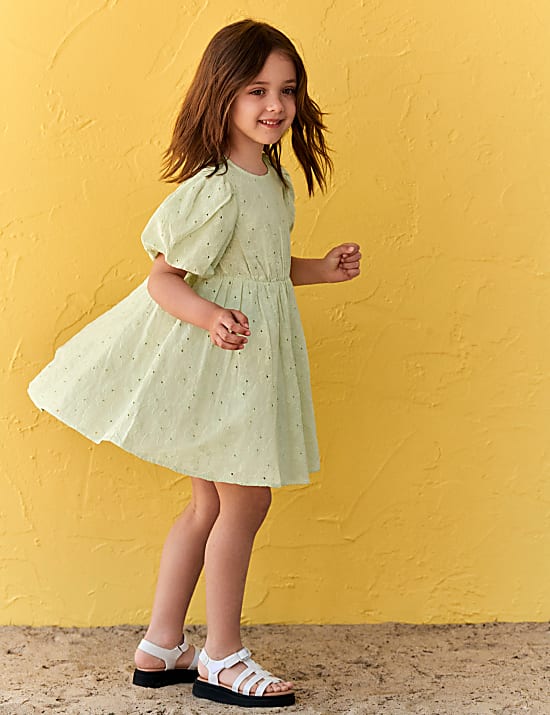 Pure Cotton Broderie Dress (2-8 Yrs)