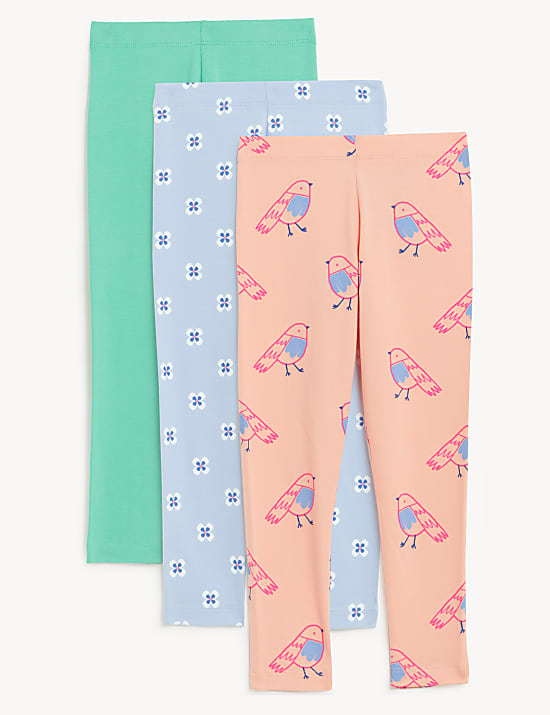 3pk Cotton Rich Patterned Leggings
