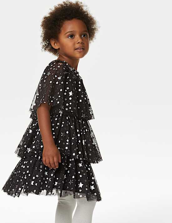 Tulle Star Print Tiered Party Dress (2-8 Yrs)