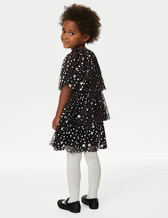 Tulle Star Print Tiered Party Dress (2-8 Yrs)