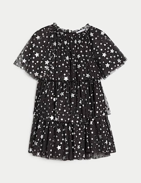 Tulle Star Print Tiered Party Dress (2-8 Yrs)
