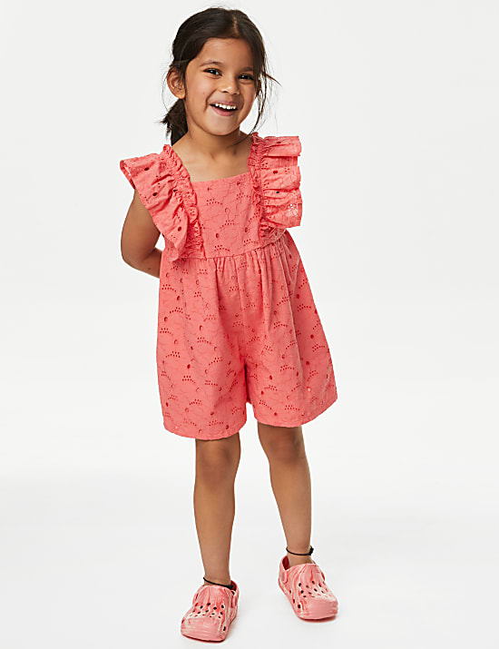 Pure Cotton Broderie Playsuit (2-8 Yrs)
