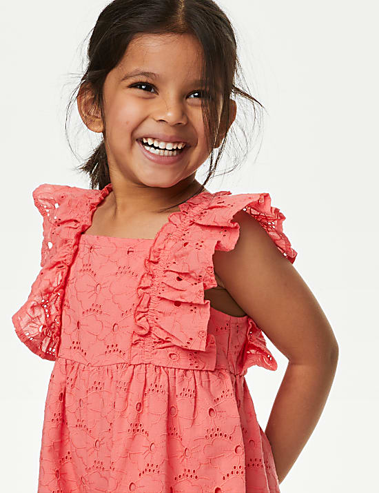 Pure Cotton Broderie Playsuit (2-8 Yrs)