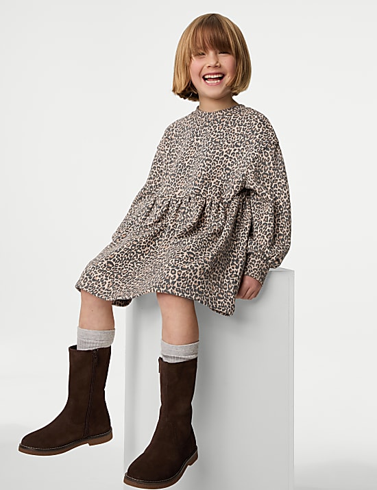 Cotton Rich Leopard Jumper Dress (1-8 Yrs)