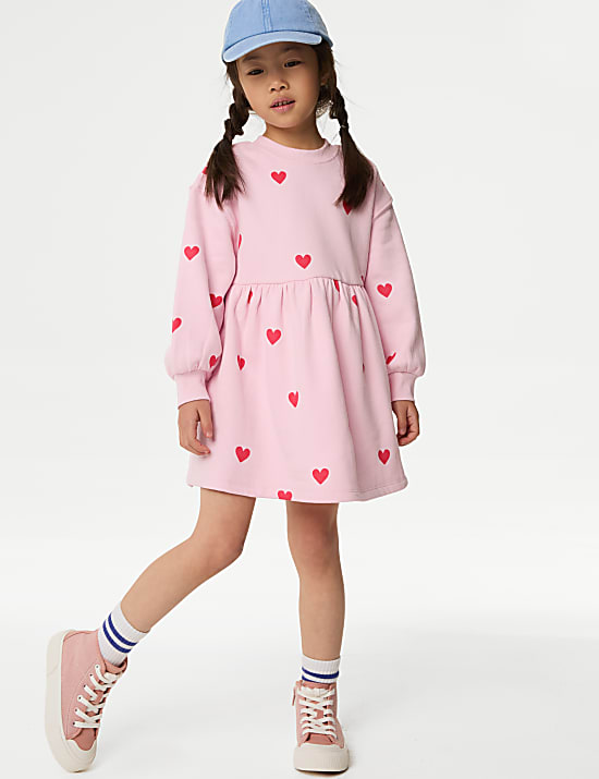 Cotton Rich Heart Jumper Dress (1-8 Yrs)