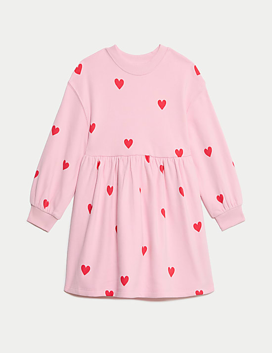 Cotton Rich Heart Jumper Dress (1-8 Yrs)